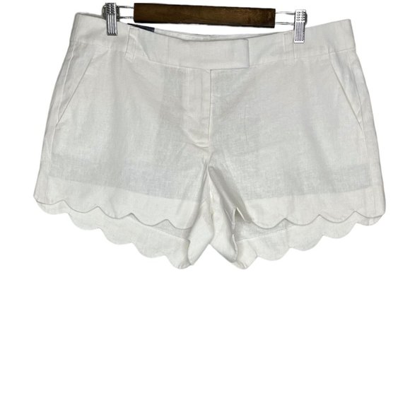 J. Crew Factory Pants - J.Crew Factory NWT Women's White Linen Blend Scalloped Hem 4" Shorts Size 12